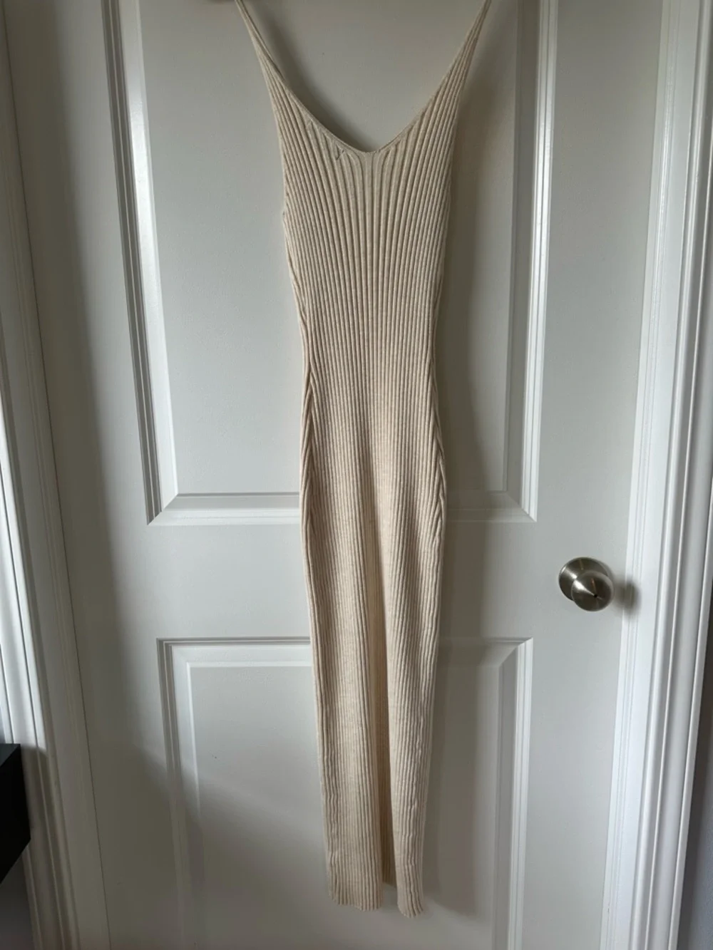 Lulu's Cream Ribbed Button-Front Maxi Dress - Picture 4 of 5